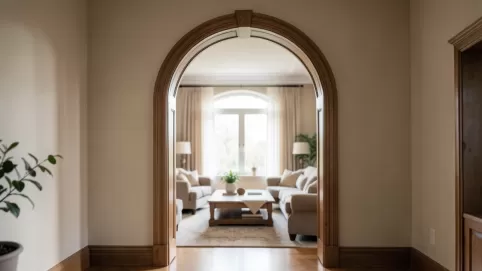 wykończenie łuku w salonie